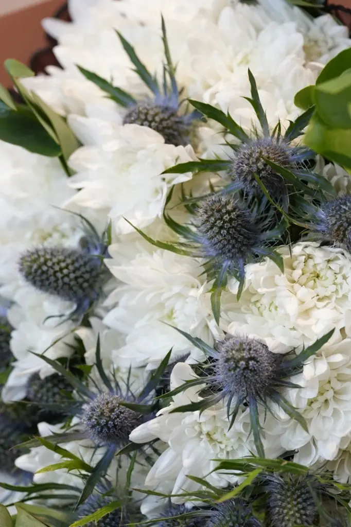 Moonlit Meadow - Elegant White Chrysanthemum & Eryngium Bouquet -6.webp