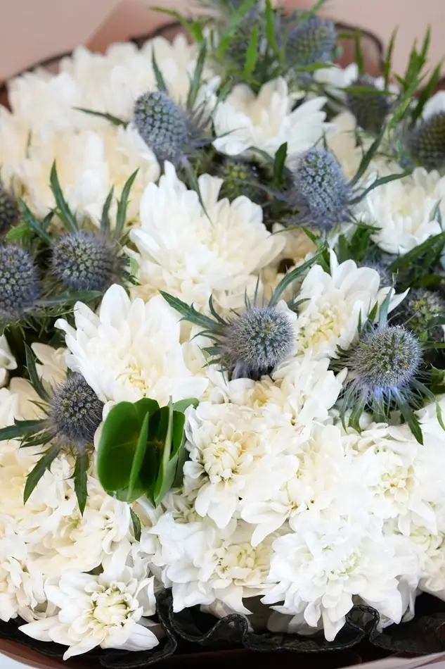 Moonlit Meadow - Elegant White Chrysanthemum & Eryngium Bouquet -4.webp