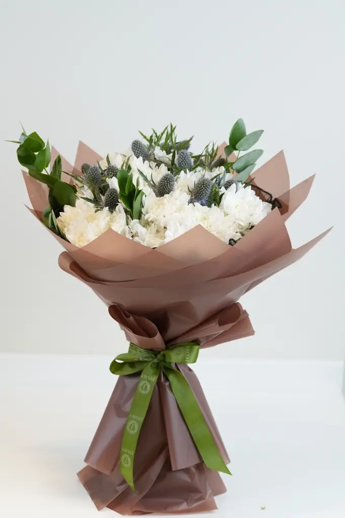 Moonlit Meadow - Elegant White Chrysanthemum & Eryngium Bouquet -3.webp