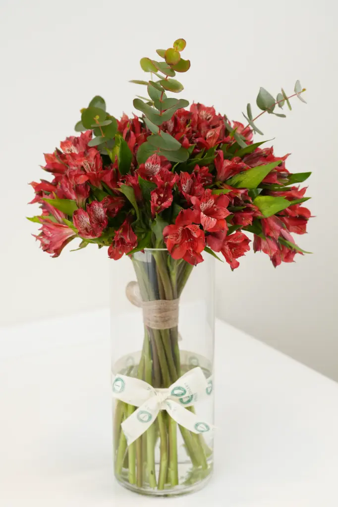 [BQ-TOYFRAIGV-035] Thinking of You - fresh red Alstroemeria in Glass Vase 